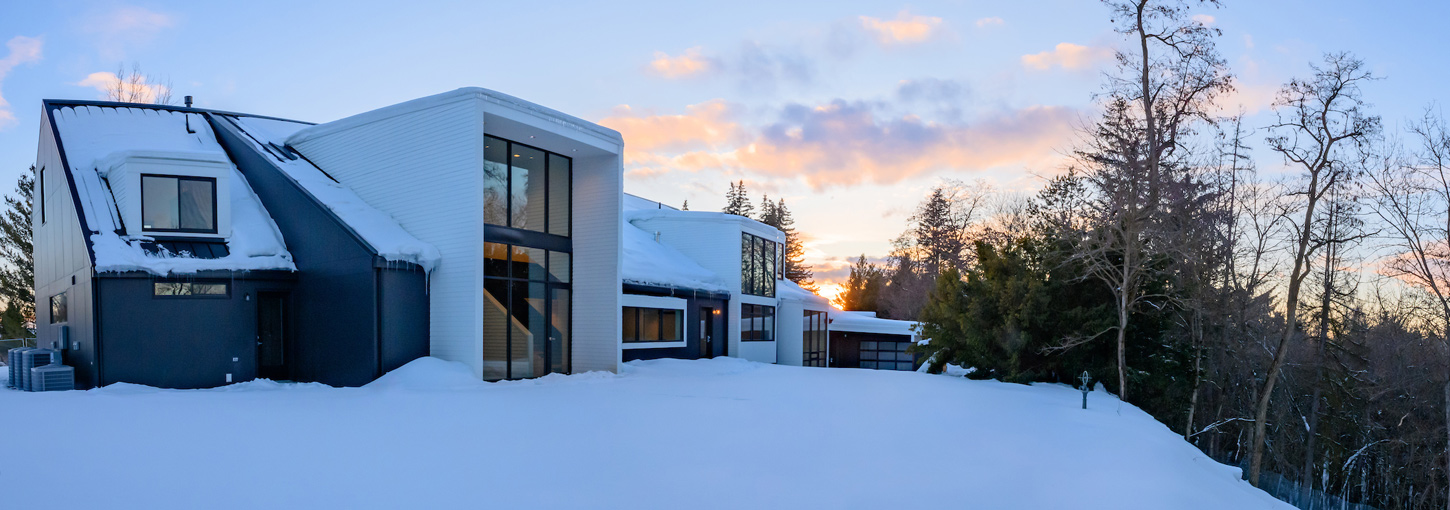 University House exterior at sunset