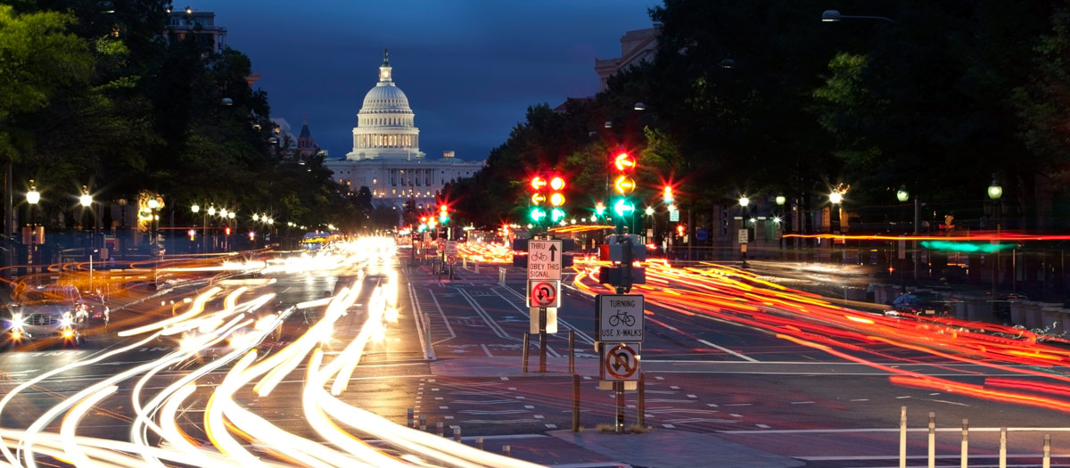 The flow of lights outside of the Capital Building.